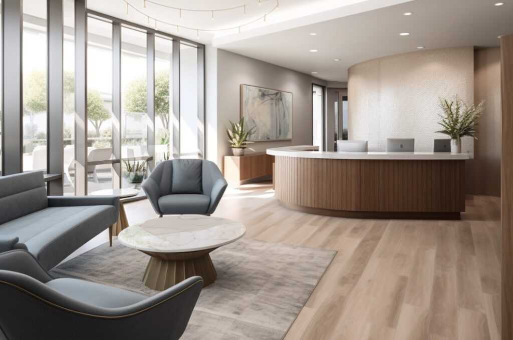 Moderne Rezeption, Warteraum Praxis, Hotelrezeption, Hotel, Rendering, Luxus